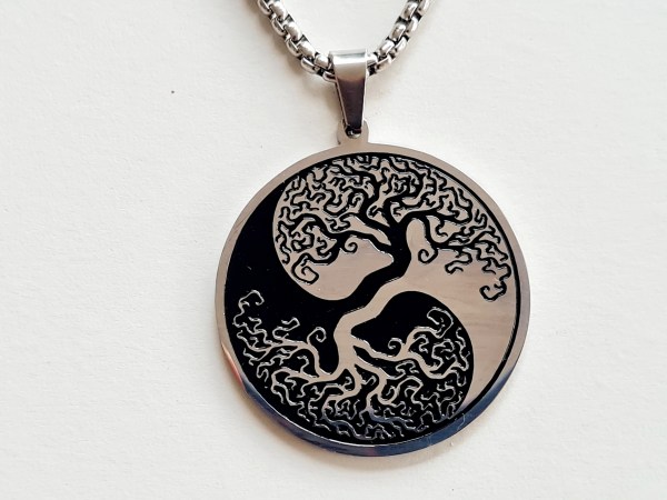 collier yin yang arbre de vie argentée acier inoxydable